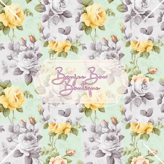 Floral Checker - Yellow & Mint