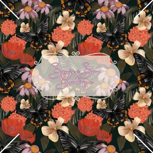 Dark Flowers and Butterfly