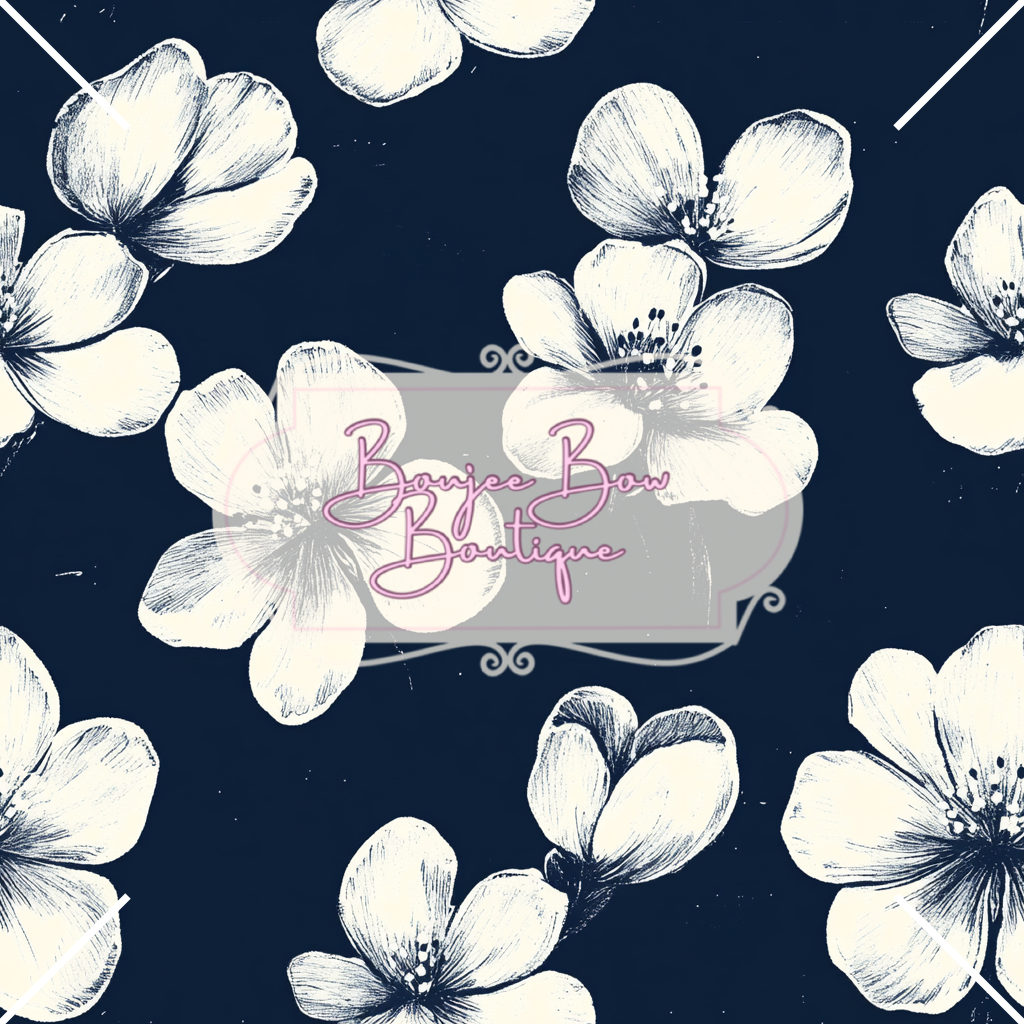 Navy Blue & White Flower