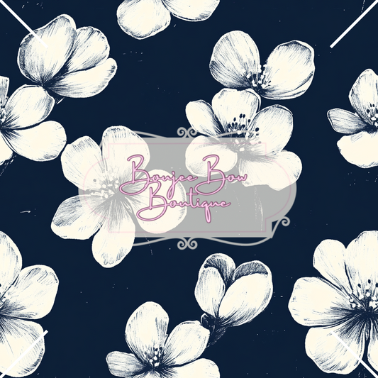 Navy Blue & White Flower